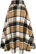 Women’s Fall Winter High Waisted Wool Plaid A-line Long Skirt