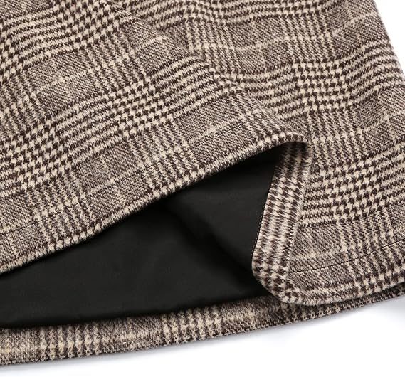 Womens Wool Plaid Mini Skirt Fall Winter High Waisted Bodycon Pencil Skirt