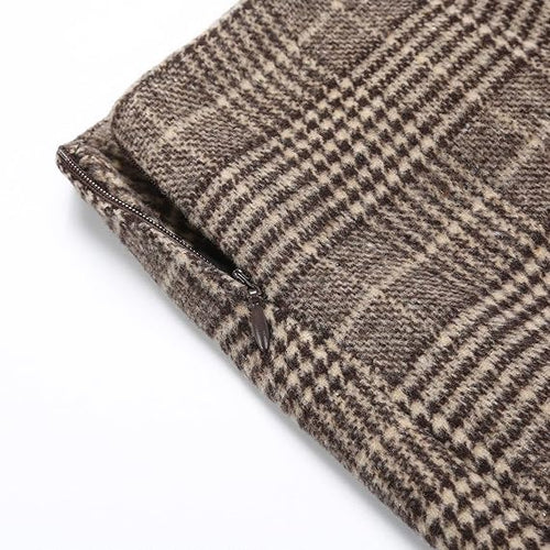 Womens Wool Plaid Mini Skirt Fall Winter High Waisted Bodycon Pencil Skirt